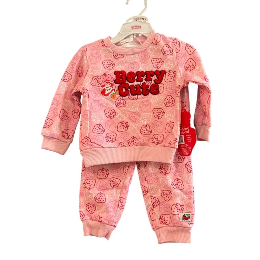 NWT Strawberry Shortcake Baby Girl 2-Piece Berry Cute Pink Outfit Size 12M Cotto
